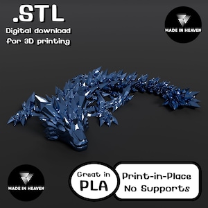 Baby crystal dragon, STL file for 3D Printing, STL Print Files, Articulating Flexi Wiggle Pet, Print in Place