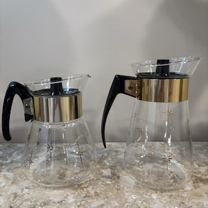 Vintage MCM Pyrex Corning 1960s Atomic Star Burst 4-6 Cup Coffee Pot Carafe X2