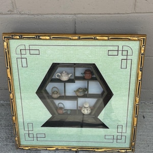 Large Glass Framed Shadowbox - Miniature Clay Pottery Teapots Collection