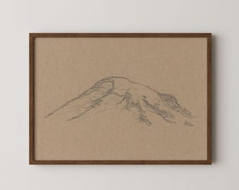 Mt. Rainier Sketch No. 4 | Original Hand Drawn Mountain Sketch | Neutral Aesthetic Fine Art Print / Wall Art | Printable Digital Download