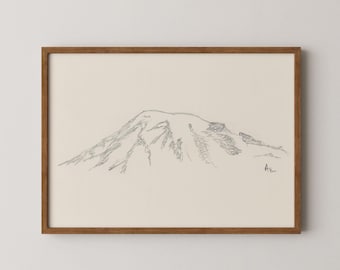 Mt. Rainier Sketch No. 3 | Original Hand Drawn Mountain Sketch | Neutral Aesthetic Fine Art Print / Wall Art | Printable Digital Download