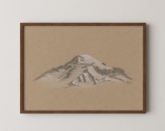 Mt. Rainier Sketch No. 5 | Original Hand Drawn Mountain Sketch | Neutral Aesthetic Fine Art Print / Wall Art | Printable Digital Download
