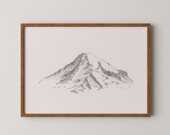 Mt. Rainier Sketch No. 1 | Original Hand Drawn Mountain Sketch | Neutral Aesthetic Fine Art Print / Wall Art | Printable Digital Download