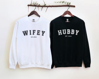Hubby & Wifey Shirt, Wifey and Hubby EST. 2024 Shirt, Wedding Gift, Honeymoon Outfit, Personalized Engagement Gift For Bride