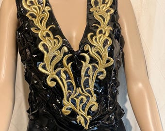 ゴシックロイヤルウェットコルセット - ブラック＆ゴールドウェアラブルアート