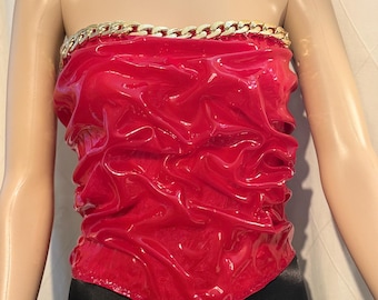 Red Glossy Strapless Resin Top with Gold Chain (Wet Look)