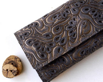 RESERVED LISTING ---- LEATHER Wallet Clutch - Rustic - Gorgeous Textured Swirl Pattern
