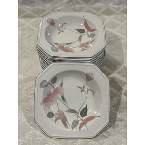 Mikasa Continental F3003 Silk Flowers Octagonal Rim Soup Bowls Japan Set Of 6