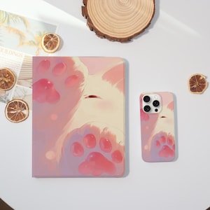 Custodia con simpatico gatto e cartoni animati per iPad e iPhone 15, 14 Pro, Max Plus, 13 e 12 Mini, rosa, per iPad 10.9 e 10.2 pollici, iPad 10/9/8/7, Air 7/5/4, Mini 7, Pro 12.9 pollici