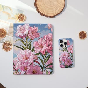 Aesthetic Pink Floral Case for iPhone 16 15 14 Pro Max Plus 13 12 Mini Cover iPad 10.9&#39;&#39; 10.5&#39;&#39; 10.2&quot; iPad 10/9/8/7th Air 7/5/4 Pro 12.9/11&quot;