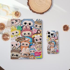 Cute Cartoon Labubu Case for iPad & iPhone 15 14 ProMax Plus 13 12 Mini Cover iPad 10.9 10.2" iPad 10/9/8/7th Air 7/5/4 Mini 7 Pro 12.9" in.