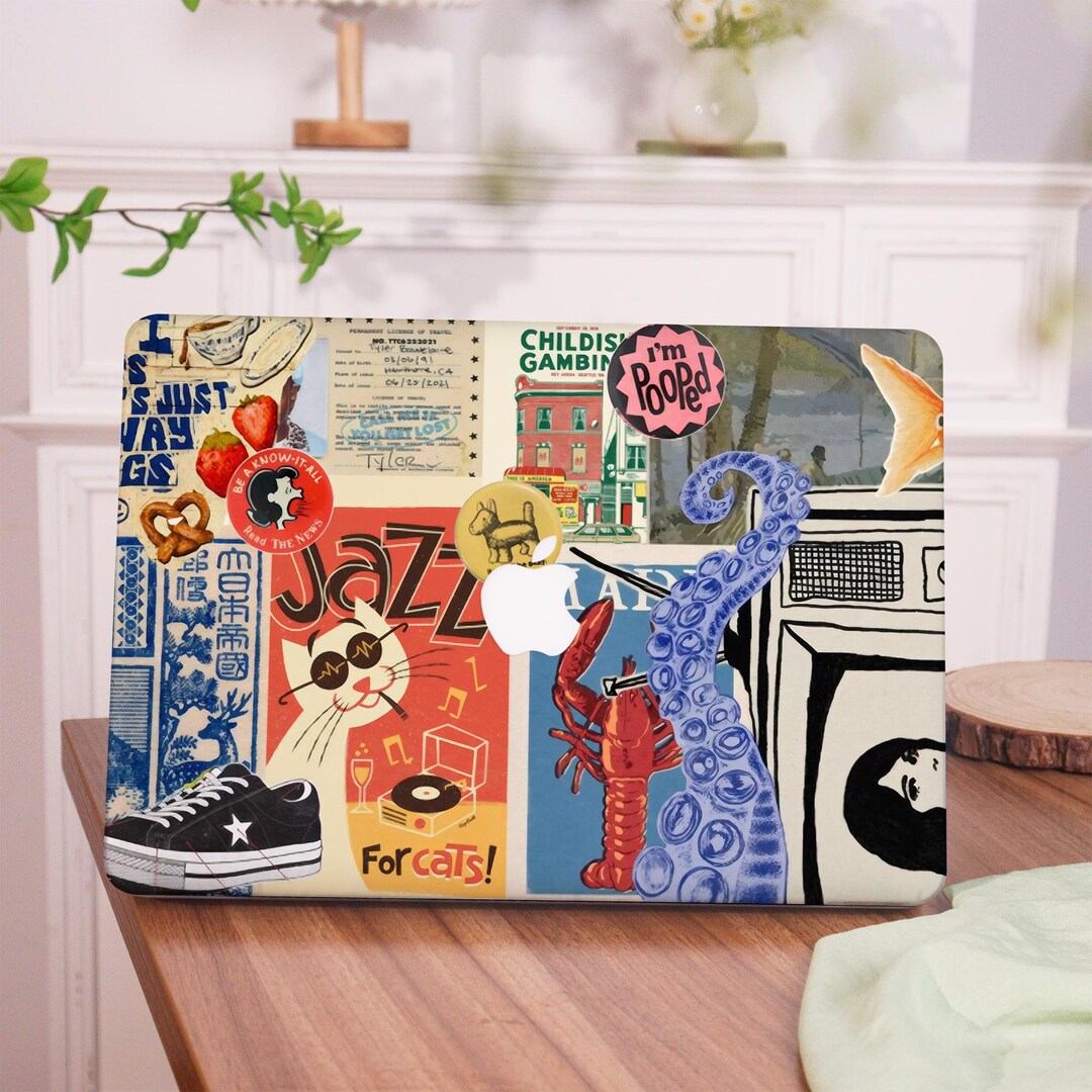 Cute Cat Coastal Collage MacBook Case Girly Scrapbook Laptop Cover ...