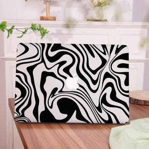 Abstract Black and White Waves MacBook Case: Protective Laptop Cover