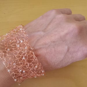 Copper Wire and Seed Bead Wire Crochet Bracelet