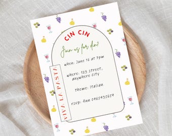 Italian Dinner Party Invitation | Illustrated Canva Template (Digital Download)