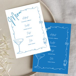 Modèle de menu modifiable pour dîner italien | Menu personnalisable imprimable | Menu de mariage italien méditerranéen | Menu italien illustré