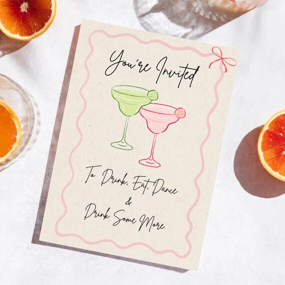 Editable Dinner Party Invitation Template | Girls Nights Out | Margarita Invite | Bachelorette Party Invite | Cocktails and Conversation