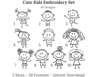 Cute Kids Embroidery Design Set, Children Machine Embroidery Files, School Kids Designs, Baby Kids Embroidery, All Formats, Instant Download