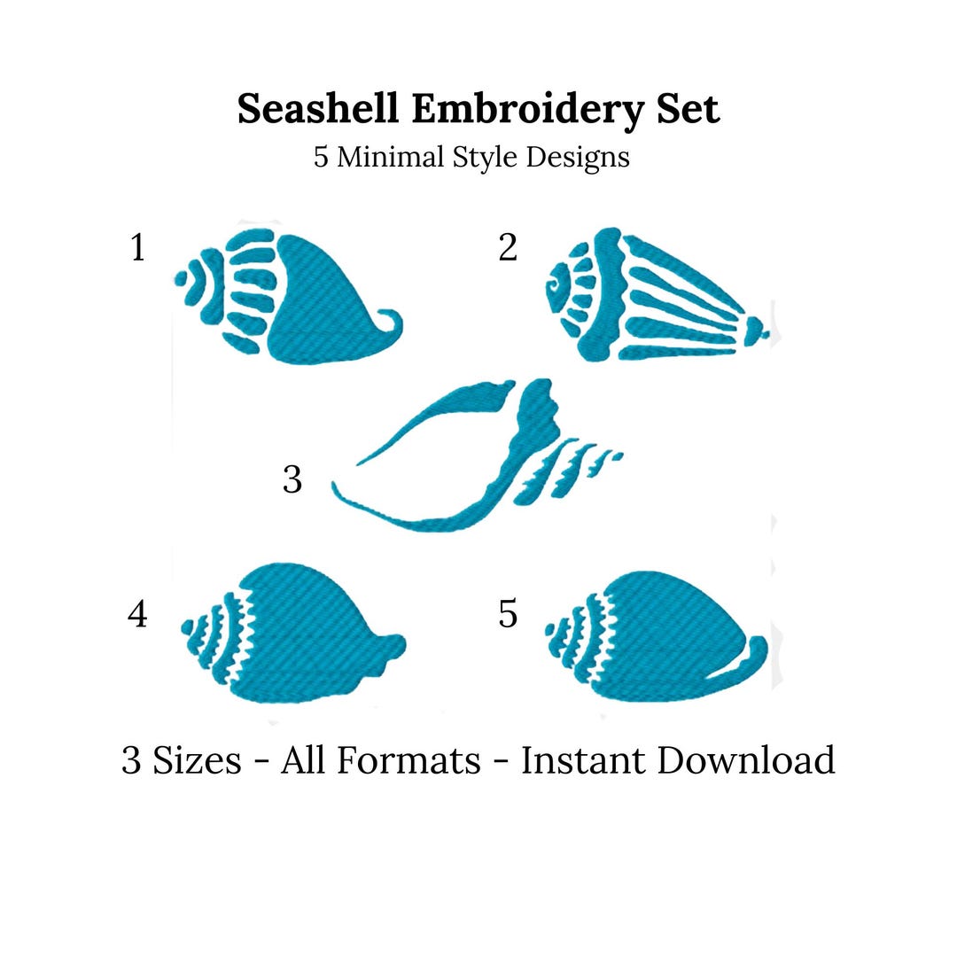 Emborded Shells Seashell Embroidery Design Set • Beach Coastal Shell Machine Embroidery ...