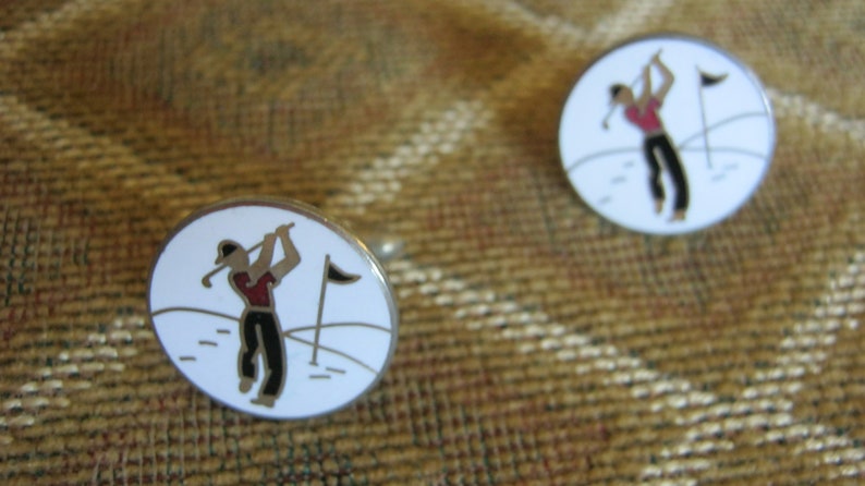 Set of Vintage Golfer Swank Enameled Cuff Links and Tie Clasp