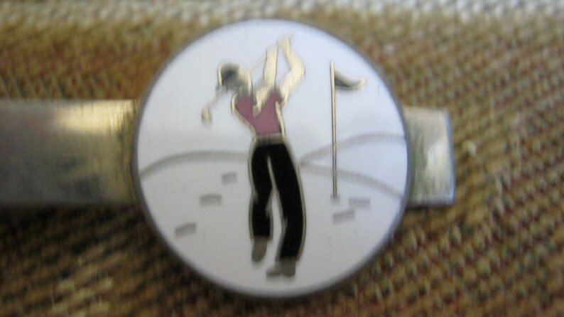 Set of Vintage Golfer Swank Enameled Cuff Links and Tie Clasp