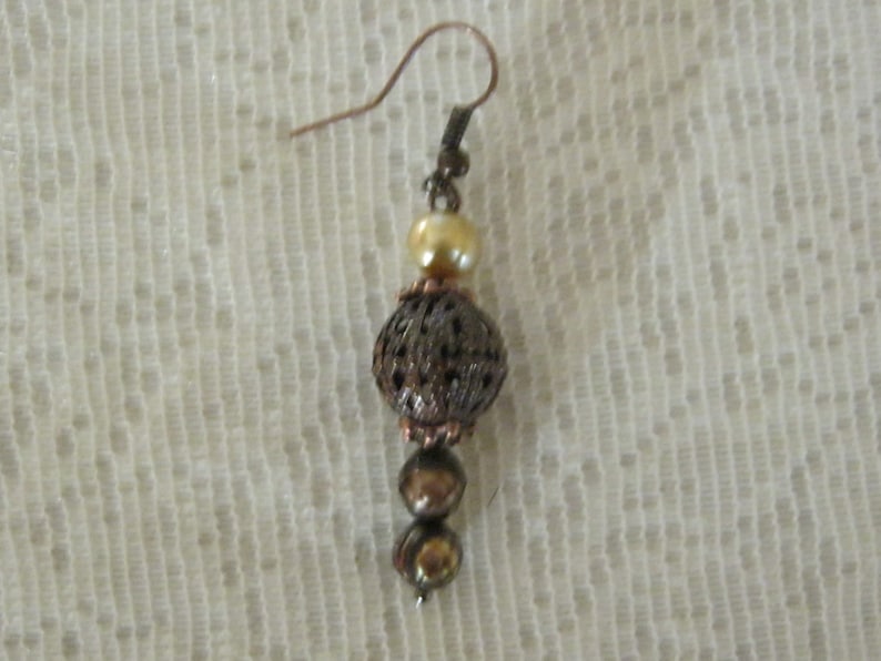Large Copper Tone Pendant and Earrings with Freshwater Pearls