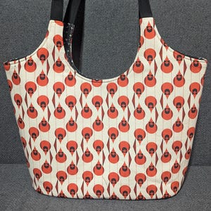 Staggered Cardinals by Charley Harper canvas tote bag with padded cotton lining