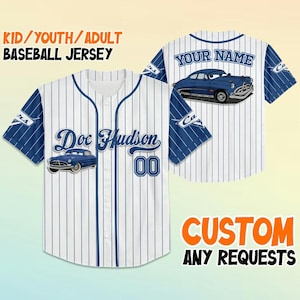 Custom Cars Doc Hudson Baseball Jersey Team Jersey Collection, Custom Number Shirt, Cars Cartoon Gift, Animation Jersey Shirt