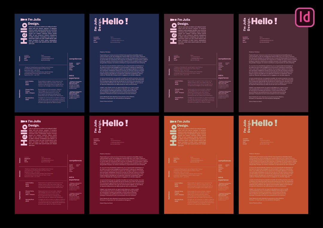4-color Indesign Cv/cover Letter Templates - Etsy