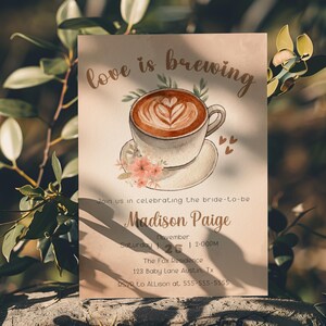 Love Is Brewing Bridal Shower Invitation, Bridal Brunch Invitation, Coffee Bridal Shower Invitation, Coffee Lover Invite,digital & printable