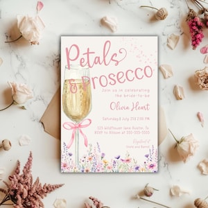 Petals and Prosecco Bridal Shower Invitation, Garden Bridal Shower Invite, Spring Floral Bridal Shower Invitation, Pink bridal show