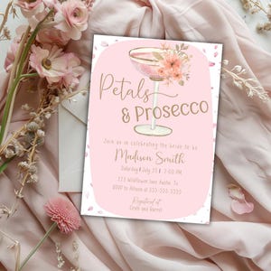 Petals and Prosecco Bridal Shower Invitation Template, Garden Bridal Shower Invite, Spring Floral Bridal Shower Invitation, Pink bridal show