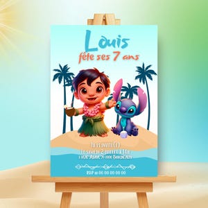 Invitation Anniversaire Garçon Stitch – Carte Digitale Personnalisée à Imprimer – Thème Disney Lilo & Stitch – Fête Enfant