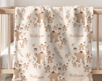 Personalized Baby Boho Camel Name Blanket Custom Boy Name Blanket Personalized hospital take home newborn Camels Baby Girl Nursery Blanket