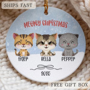 Cartoon Cat Family Ornament, Personalized Cats Christmas Ornament Multiple Cats Keepsake Funny Cats Gift for Cat Mom, Cat Dad Cat Lover Gift