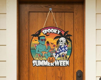 Summerween Wooden Sign, spooky decor, house sign ghoul skeleton summer halloween decor party wooden bar beach season vibe decoration