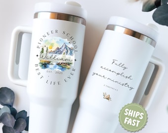 Gobelet personnalisé de l'école des pionniers 40 oz, tasse personnalisée avec nom de pionnier JW, meilleure vie de tous les temps, cadeau de témoin de Jéhovah, tasse frère, ministère 2025