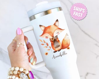 Personalized Fox Tumbler Custom Fox Lover Coffee Watercolor Fall Fox Cup Red Fox Large Insulated Tumbler Forestcore Fox Scandi Travel Mug
