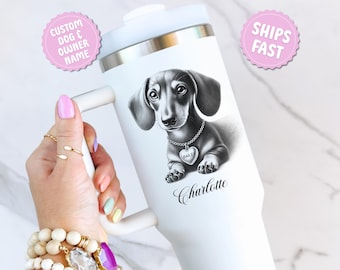 Personalized Dachshund Tumbler 40oz Custom Doxie Mom Coffee Mug Wiener Travel Cup Weiner Dog Lover Tumbler Dotson Dog Insulated Tumbler
