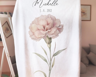 Carnation Custom Birth Flower Blanket, Personalizable Blanket, Gift for Mom, Birth Month Flower, Mother&#39;s Day, Birth Flower Gift