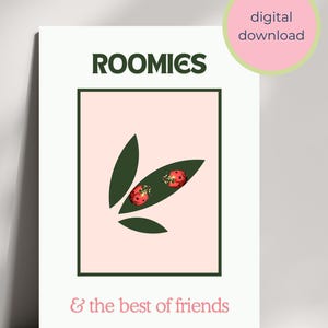 college roommate art, ladybug digital print, best roommate art, best friend poster, dorm roommate gift, roomie gift, leaf dorm art print
