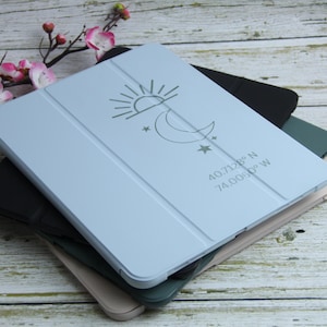 Personalisierbare Coordinate iPad Hülle mit Pen Slot|Personalisierte Silikon iPad Hülle|Ipad Hülle für iPad Pro 18/20/21/22|11-Zoll-Tablethüllen