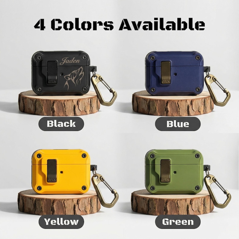 Personalized AirPods and Samsung Buds Case: Military-Grade Tactical Design with Clip image 17