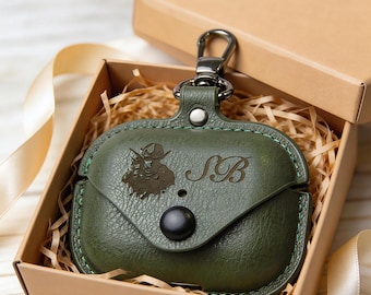 Personalized Leather AirPods Case with Hook: Laser Engraved