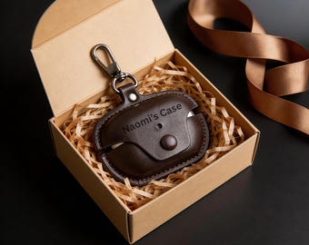 Personalisierte Ledertasche für Sony WF-1000XM5 Ohrhörer: Gravur Initialen mit Haken