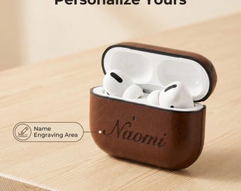 Personalized PC+Leather AirPods Case with Hook: Engraved Monogram