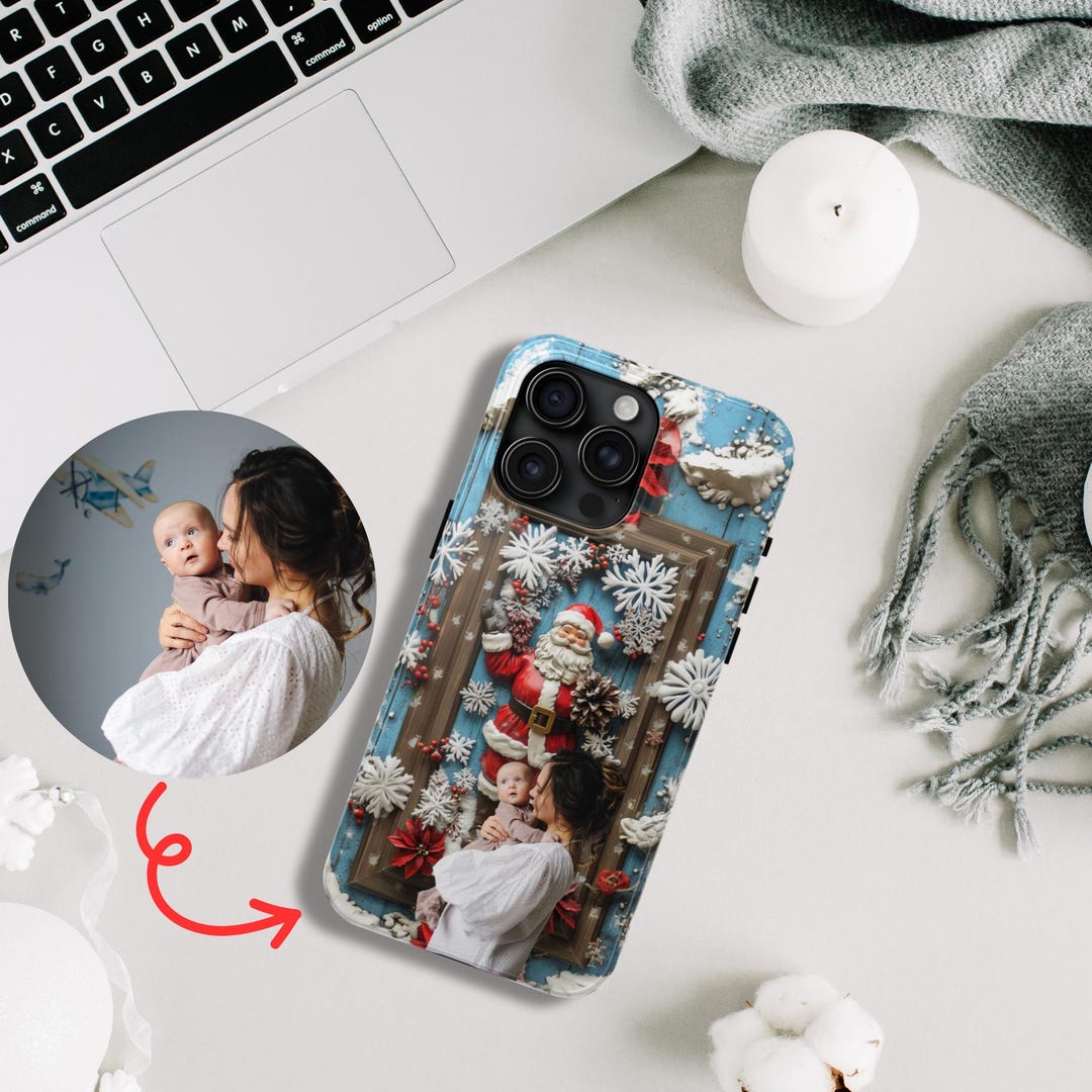 Coque Téléphone Personnalisée Noël - Motif Sapin, Père Noël, Paillettes (Bling) - Pour IPhone/Samsung