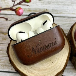 Aangepaste lederen AirPods-hoes met haak|Gepersonaliseerde AirPods Pro-hoes met monogram|Gegraveerde naam cadeau voor hem/haar | Hoes voor AirPods 1 2 3 4 Pro 2