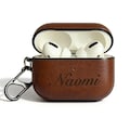 Personalized PC+Leather AirPods Case with Hook: Engraved Monogram