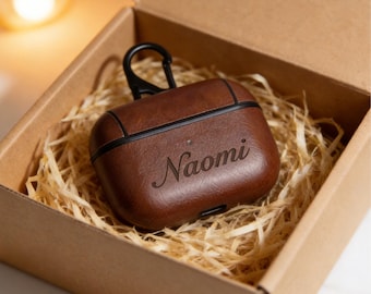 Funda personalizada de PC y cuero para AirPods con gancho: Monograma grabado